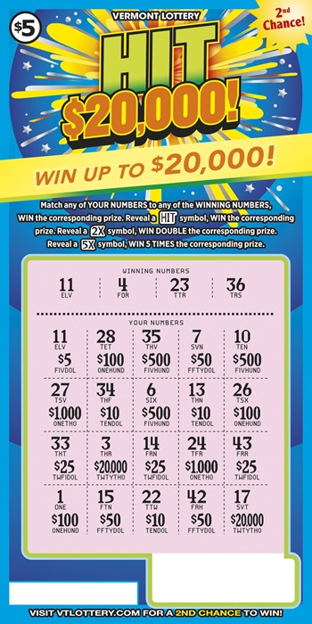 Hit $20,000 | Vermont Lottery